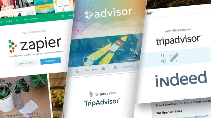 Zapier, TripAdvisor, and Indeed websites