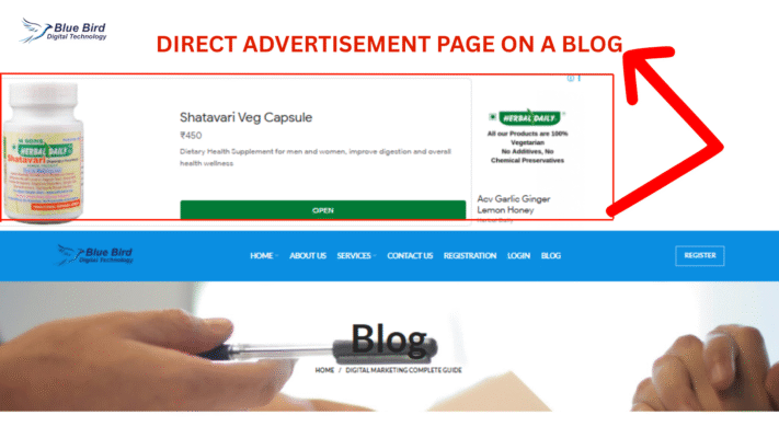 Direct Advertisement Page on a Blog
