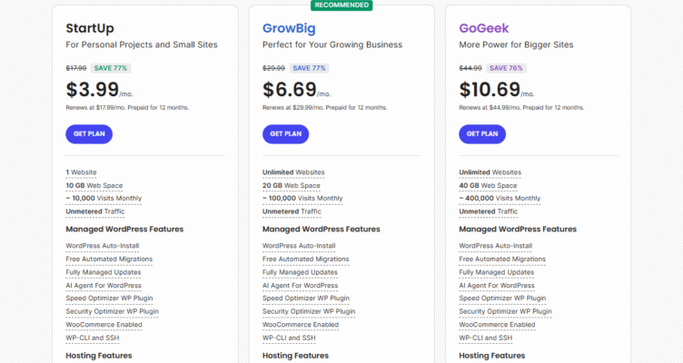 SiteGround WordPress Hosting Plans