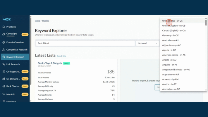 Moz Keyword Explorer