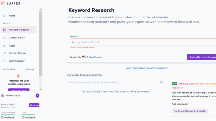 Surfer Keyword Research