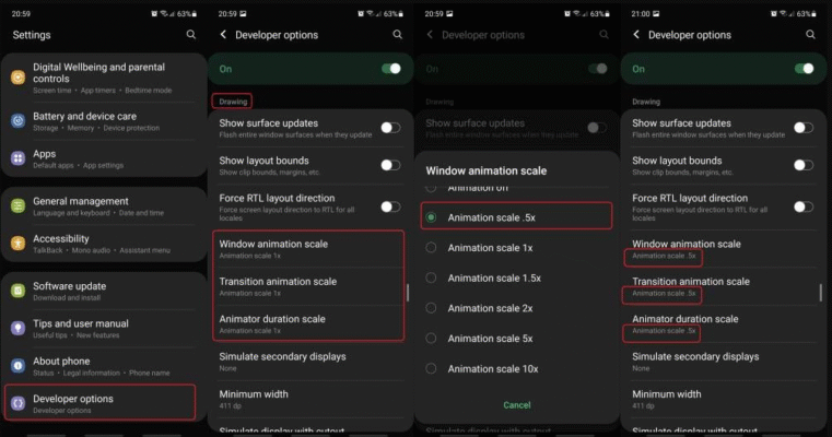 Developer Options menu